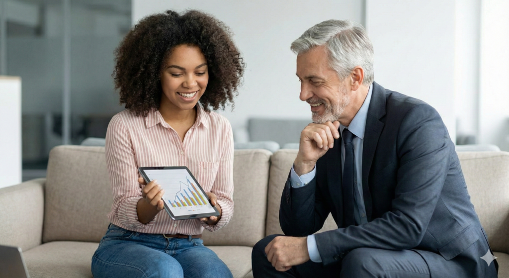 A data analyst engaging a client to determine client's needs